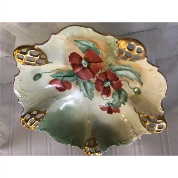 Dish over 100 years old! Bowl RC Moliere Bavaria Red Gold Leaves Flowers ANTIQUE - Picture 4 of 12